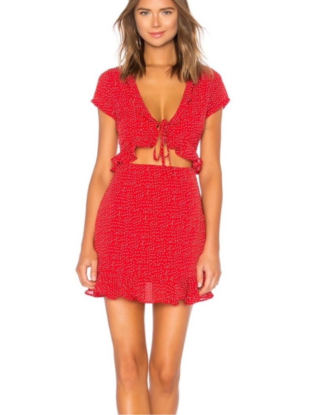 superdown Red Mini Dress with White Dot Print